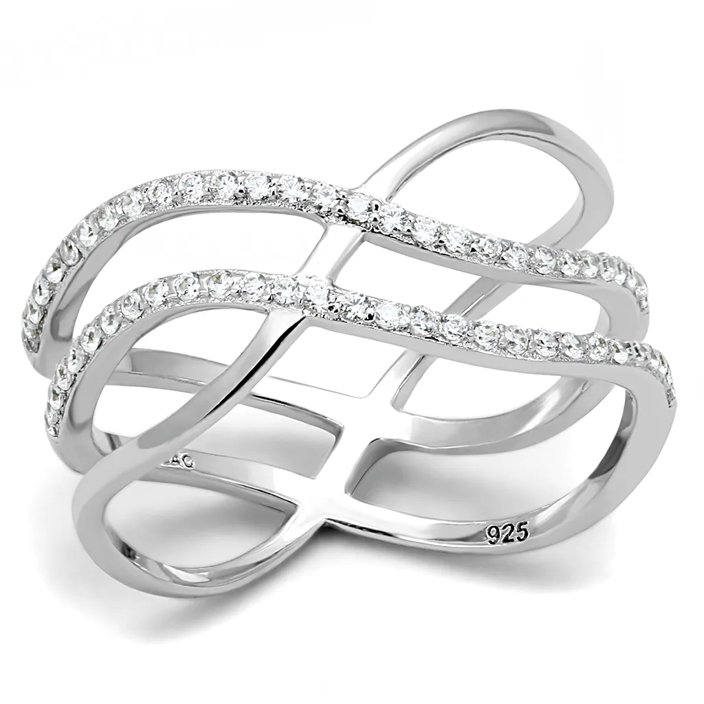 TS602 - 925 Sterling Silver Ring Rhodium Women AAA Grade CZ Clear