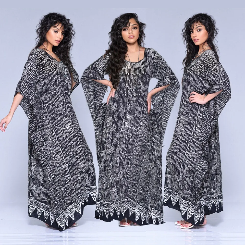 Vanessa Maxi Boho Dress Caftan – Gauzy Batik Figure Flattering