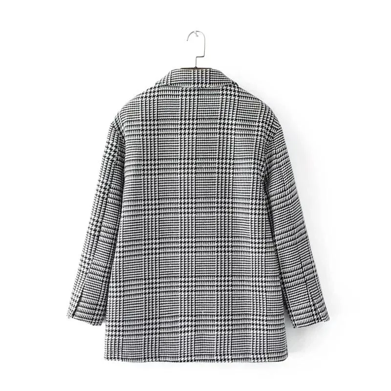 Vintage Plaid Houndstooth Double Breasted Blazers