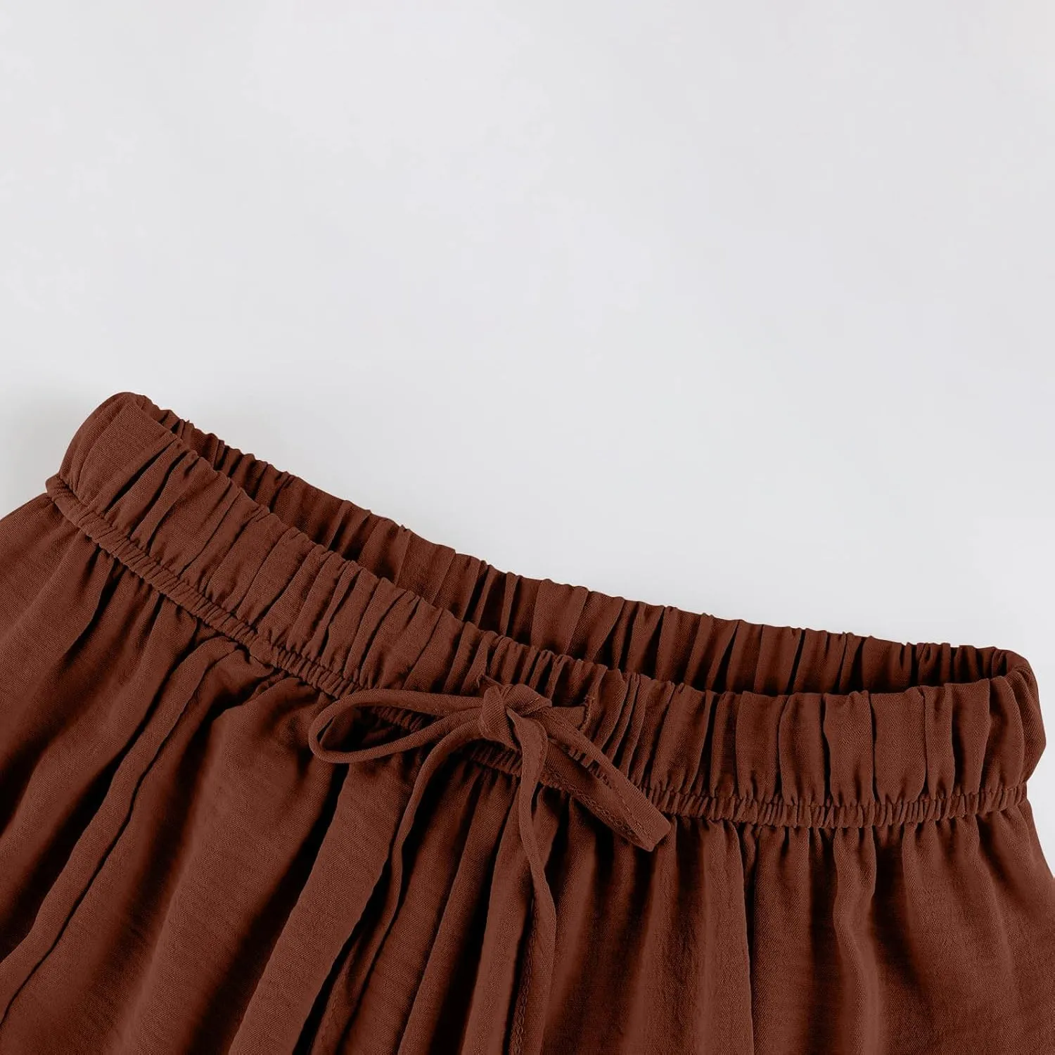 Wide Leg Pants Woman High Waisted Drawstring Casual Boho Pants Summer Baggy Trendy Palazzo Harem Trousers with Pockets