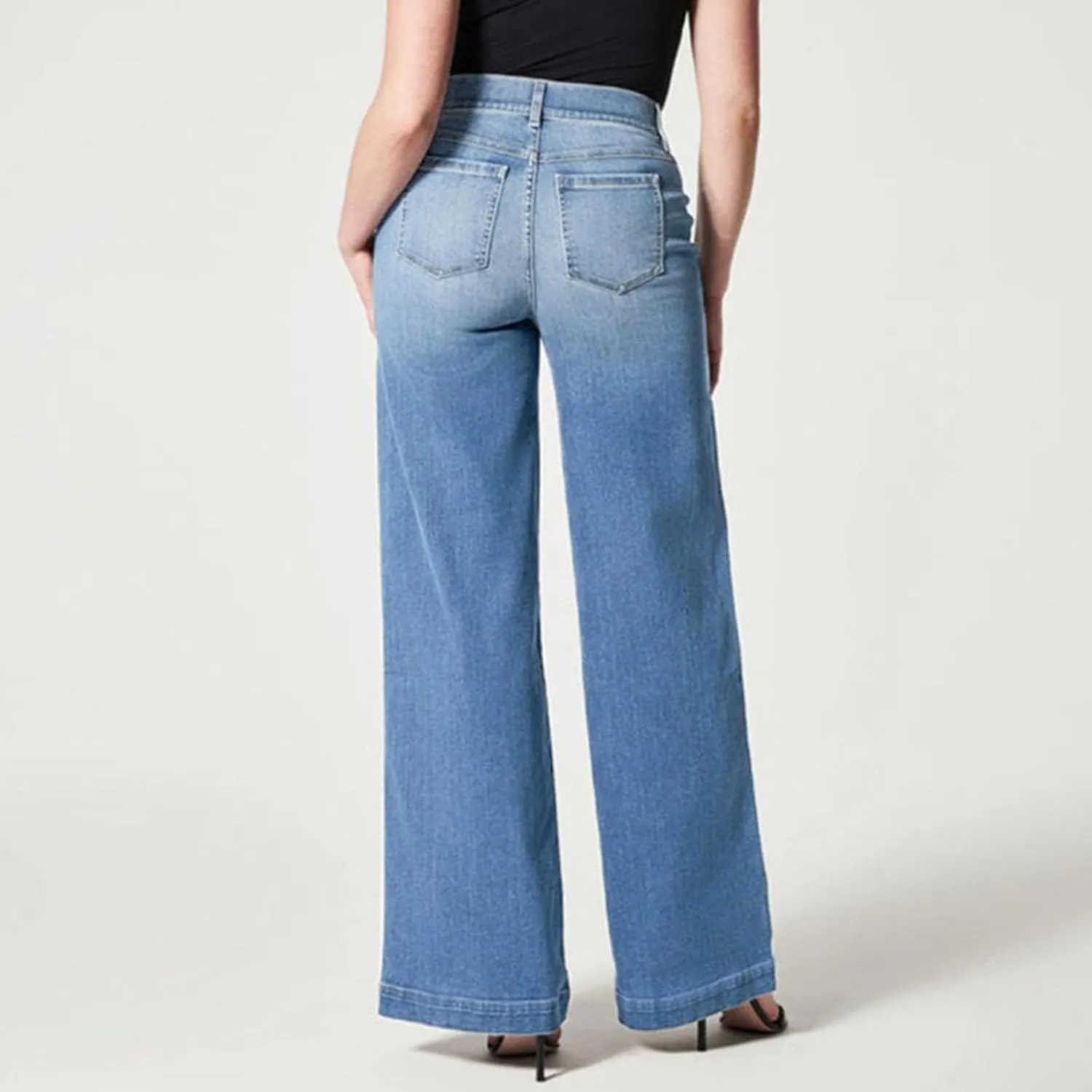 Women Jeans High Waisted Straight Wide Leg Pant Baggy Stretch Pants Casual Loose Business Outdoor Bottoms with Pocket