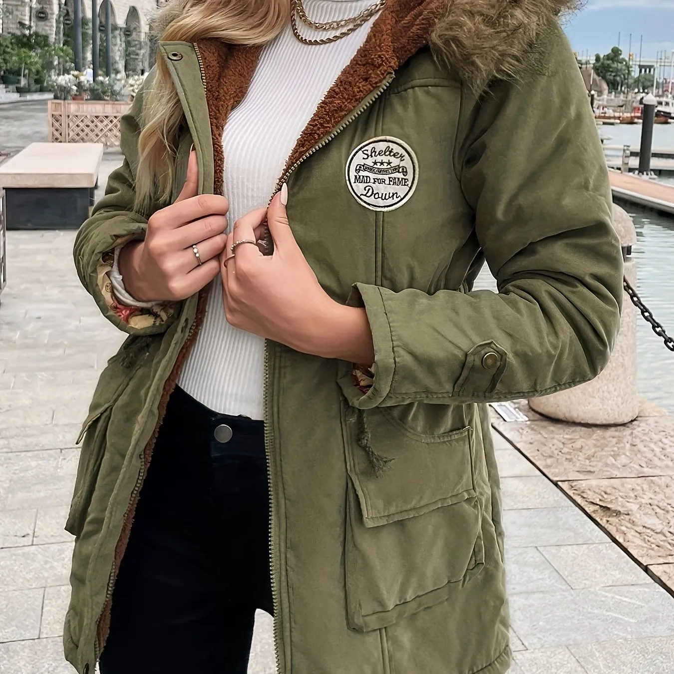 Women's Long Parka Jacket, Warm with Pockets