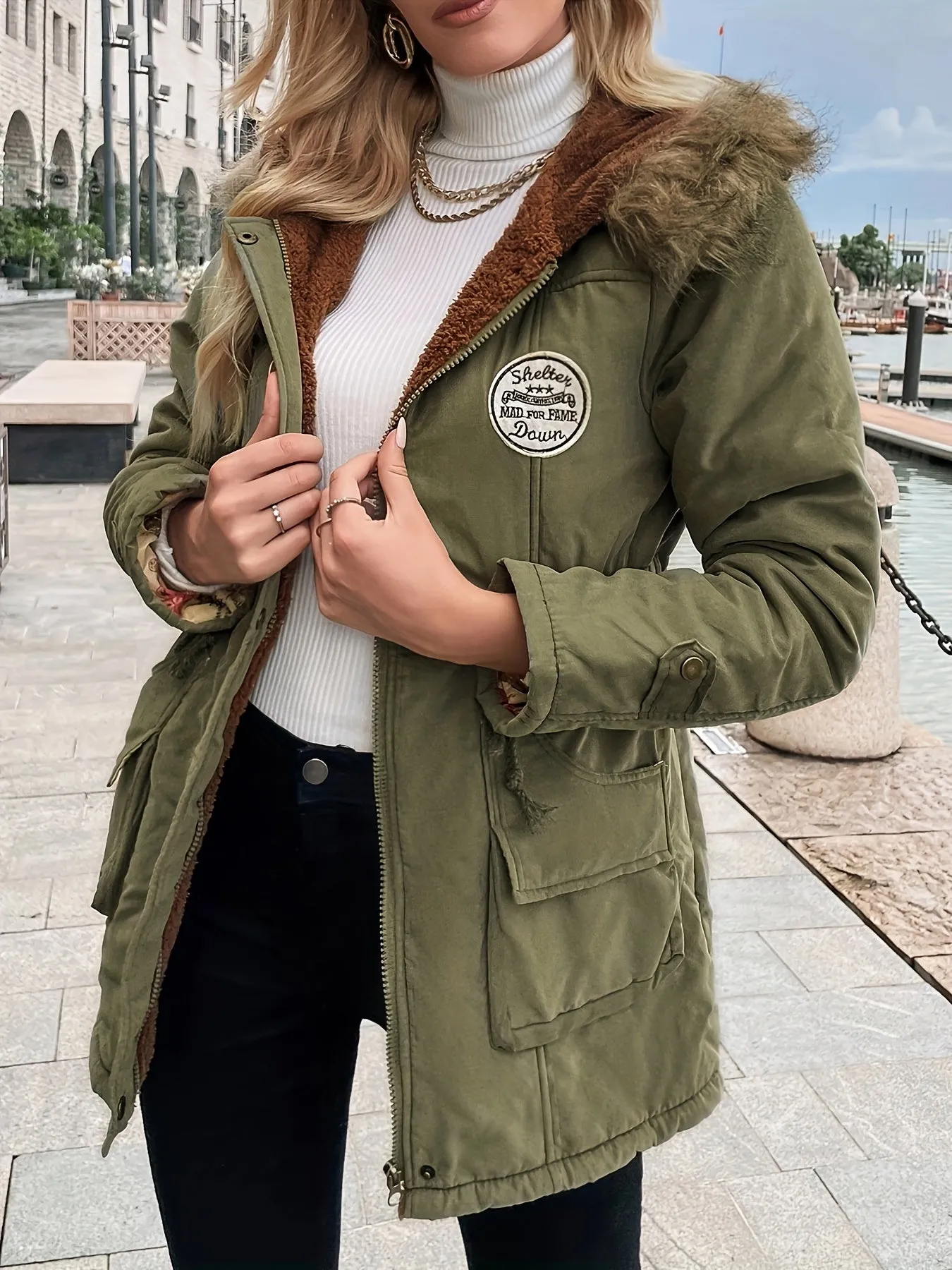 Women's Long Parka Jacket, Warm with Pockets