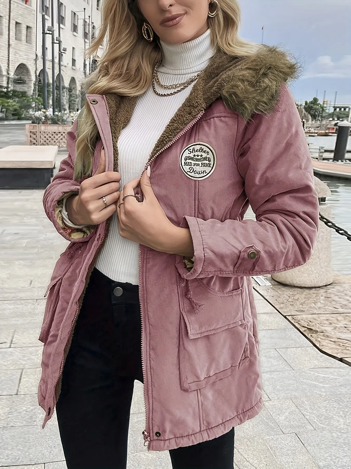 Women's Long Parka Jacket, Warm with Pockets