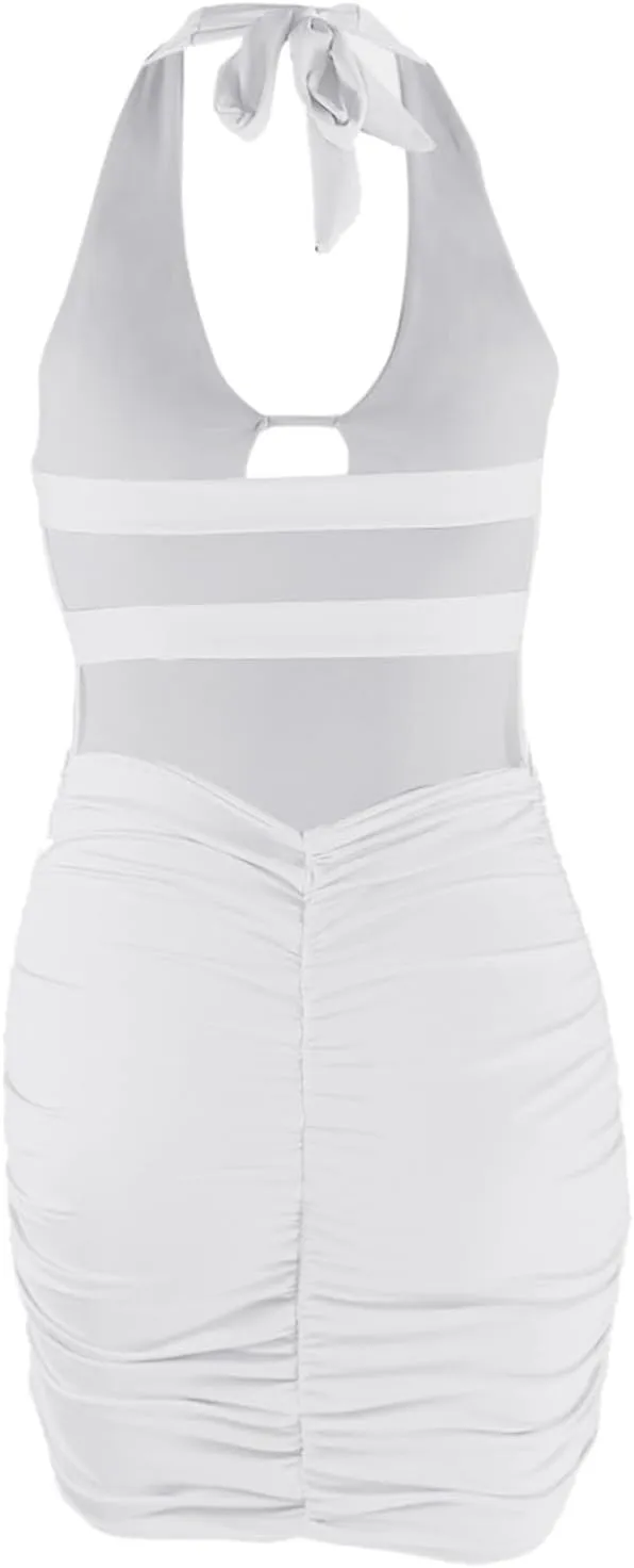 Womens Sexy Bodycon Dress Bandage Sleeveless Backless Suspender Hip Skirt Ruffle Dress