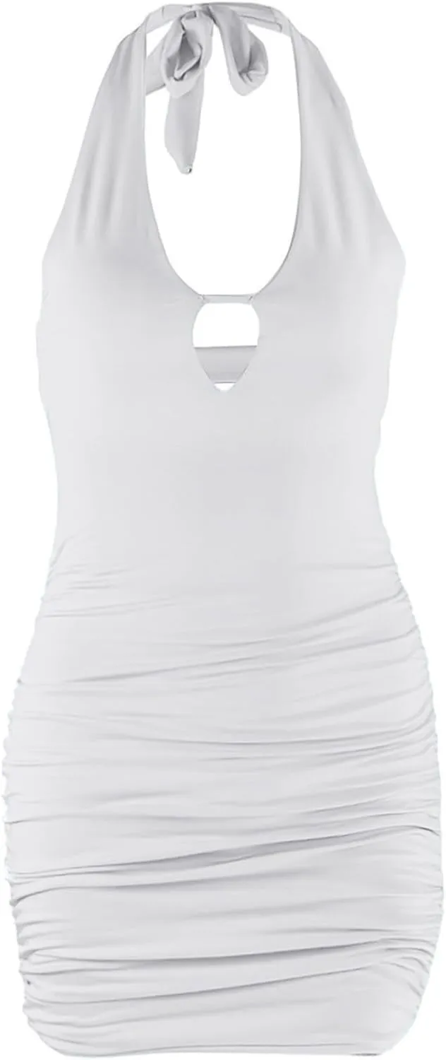 Womens Sexy Bodycon Dress Bandage Sleeveless Backless Suspender Hip Skirt Ruffle Dress